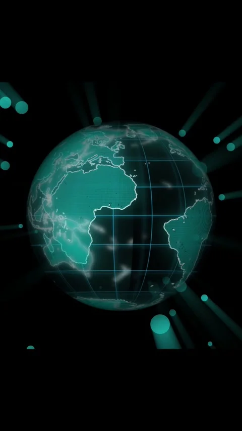 Glowing digital globe with abstract elements vertical video. Digital globe .. Stock Footage 315377993