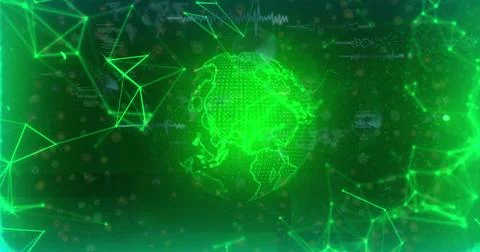 Glowing digital globe pulsing inside virtual cyberspace interface, with HUD Stock Photos
