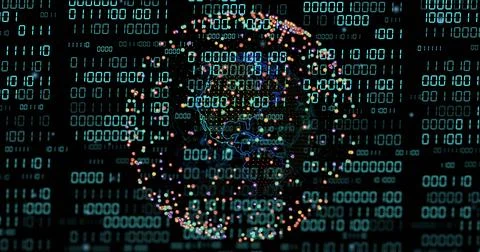 Glowing digital globe rotating in virtual cyberspace, showing binary matrix, 스톡 사진
