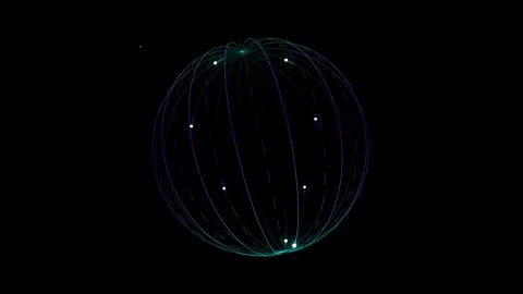 Glowing digital globe wireframe rotating on black background for network an.. Stock Footage 345127547