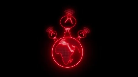 Glowing digital globe with wireless network icons on a black background ani.. Stock Footage 337080081