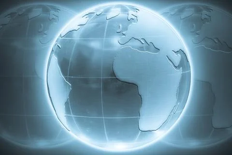 Glowing Digital Globe with World Map Technology Background Stock Photos