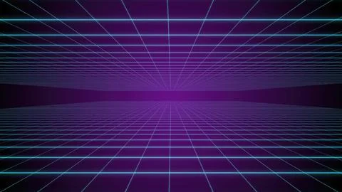 Glowing digital grid creating perspective on purple background Stock Photos