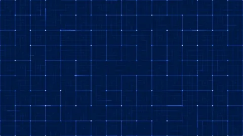 Glowing digital grid with lines and nodes, pulsating dark blue tech background Stock Footage 346003873