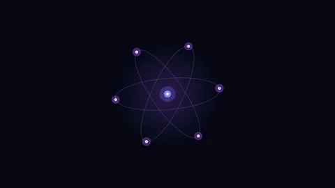 A glowing digital illustration of an atomic structure on black background Видео 338309606