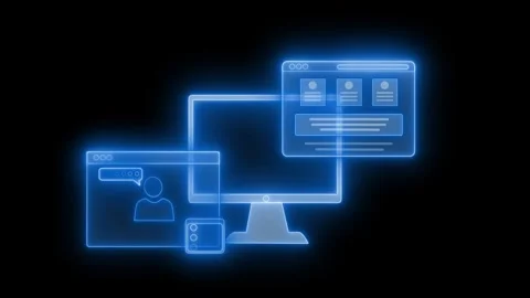Glowing Digital Interface with Computer and Web Elements Stock Footage 316489923