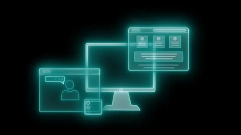 Glowing Digital Interface with Computer and Web Elements Stock Footage 316489974