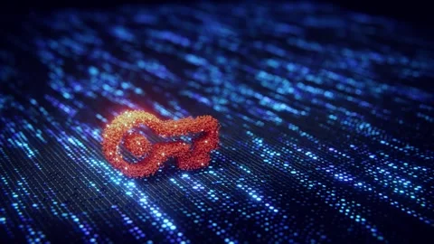 Glowing digital key on blue cybersecurity data surface loop. Stock Footage 347198696