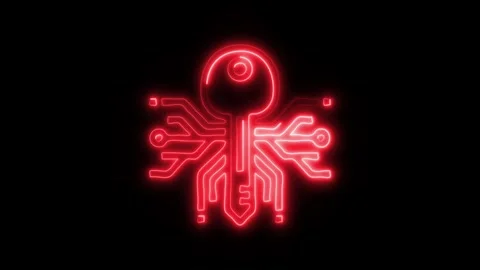 Glowing Digital Key Icon and Symbol in HD Video Neon Stock Footage 304558463