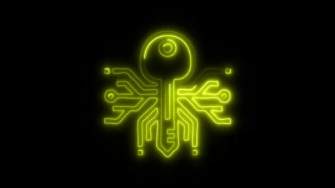 Glowing Digital Key Icon and Symbol in HD Video Neon Stock Footage 304558465