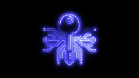 Glowing Digital Key Icon and Symbol in HD Video Neon Stock Footage 304558467