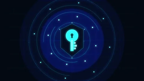 Glowing digital key icon for cybersecurity, data protection, network safety Stock Footage 348339857