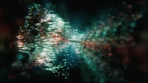 Glowing digital light particles floating in dark space 3d render Stock Footage 346660845