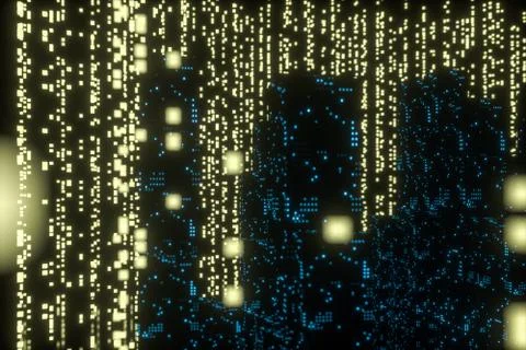 Glowing digital lines with dark background, 3d rendering Illustrazione stock