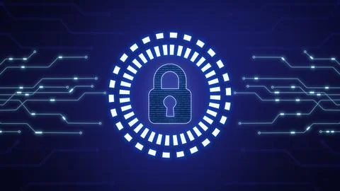 Glowing Digital Lock with Circuit Lines for Cyber Security and Data Protection Stock Illustration