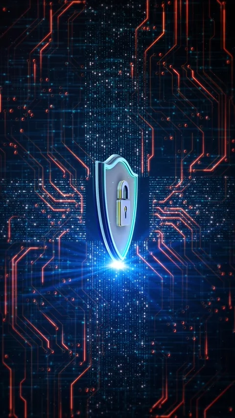 Glowing digital lock streams of binary code data points, cybersecurity. biometri Stock Footage 341902593