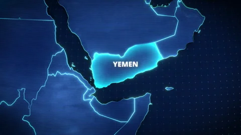 Glowing Digital Map Highlighting Yemen For News Broadcasts Vidéo 336564570