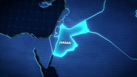 Glowing Digital Map Of Jordan With Pulsating Neon Highlight Stock Footage 336126140
