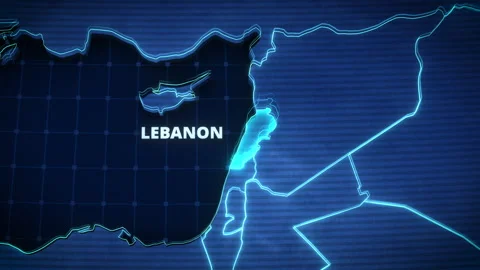 Glowing Digital Map Of Lebanon For Broadcast News And Geopolitics Stock Footage 336124654