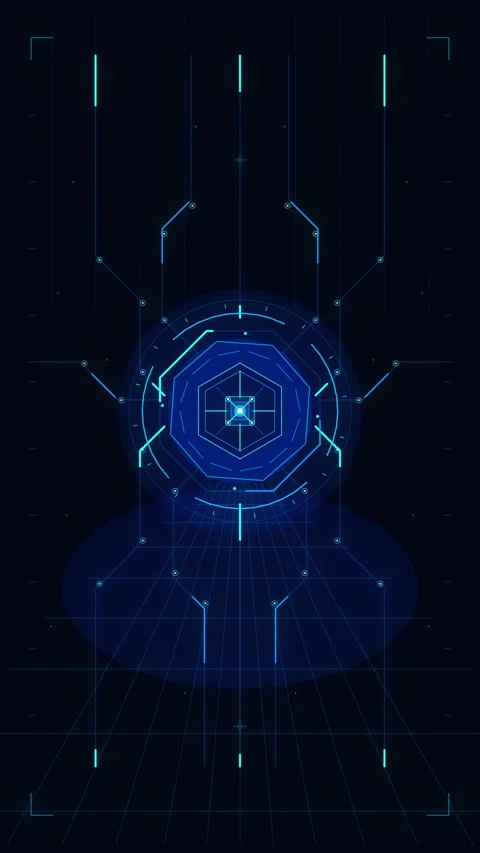 Glowing digital network circle interface with data stream lines, future cyb.. Stock Footage 348340138