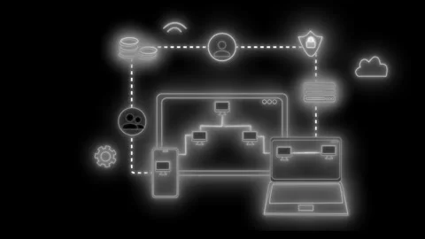 Glowing digital network with cloud security animation Stock Footage 336887832