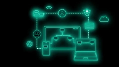 Glowing digital network with cloud security animation Stock Footage 336887835