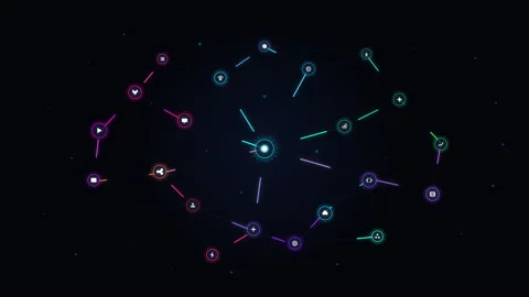 Glowing digital network connection loop animation with technology nodes Video stock 347247655