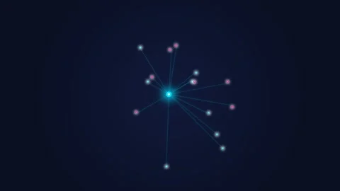 Glowing Digital Network Node Growth Sequence on Dark Navy Background 動画素材 332525282