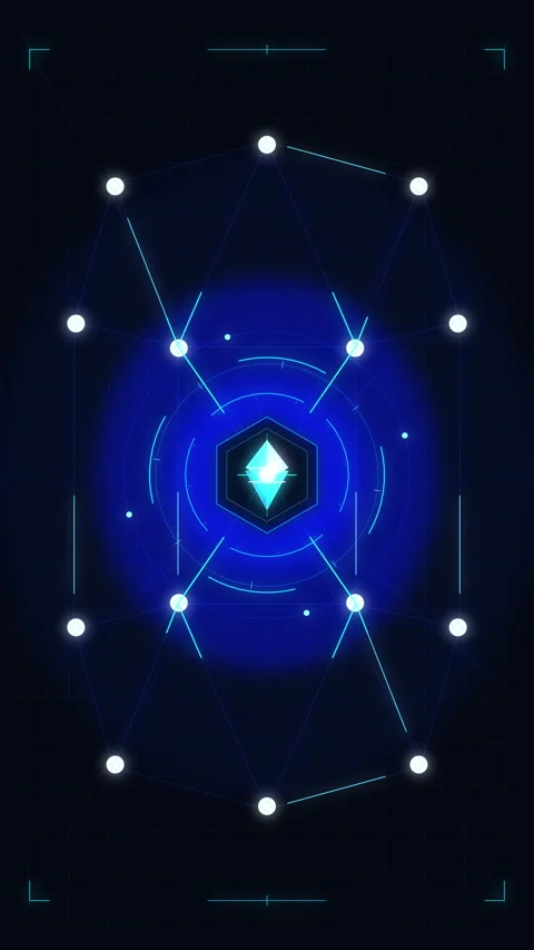 Glowing digital network nodes and futuristic HUD connection lines in deep b.. Stock Footage 348340050