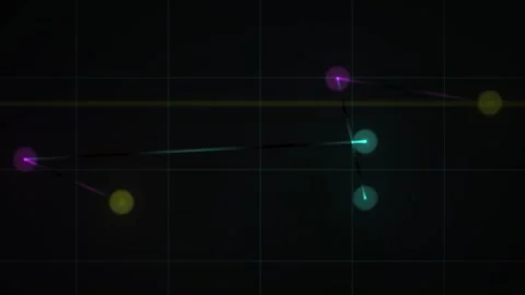 Glowing Digital Network Nodes Moving on Dark Grid Background with Colorful .. Stock Footage 343701525