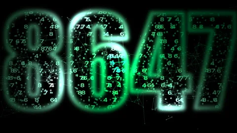 Glowing Digital Number 8647 Code in Futuristic Political Media and Data Flow Vidéo 337462514