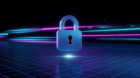 Glowing Digital Padlock Cyber Security Concept Animation Stock Footage 330336026