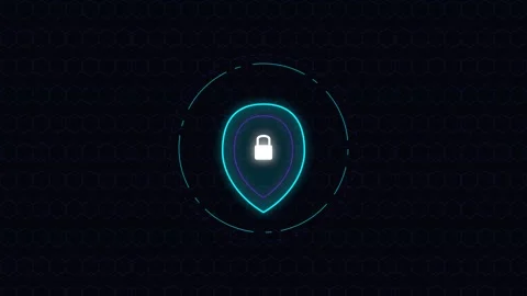 A glowing digital padlock icon protected by neon blue shield shaped rings 動画素材 338310677