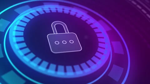 Glowing digital padlock rotating animation in six variations Video stock 310337200