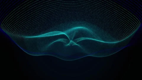 Glowing digital particle grid ripples in a seamless loop Stock Footage 341401784