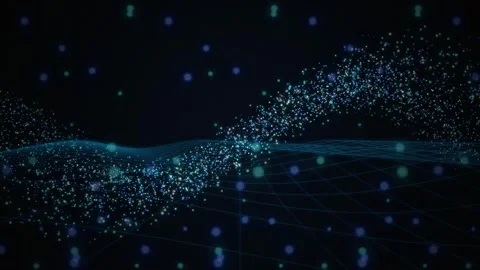 Glowing digital particles flowing wave seamless loop motion background Stock Footage 344231294
