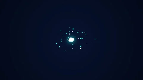 Glowing digital particles form abstract circular patterns on dark blue tech.. Stockbeeldmateriaal 343248982