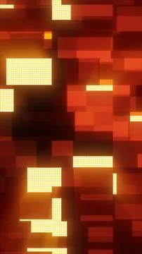 Glowing digital red blocks and pixel clusters forming a futuristic grid-like  イラスト素材