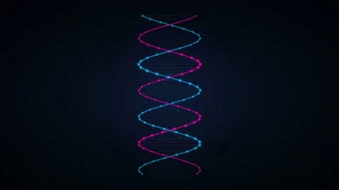 A glowing digital representation of a double helix dna strand in neon light Video stock 335117847