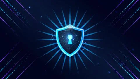 Glowing digital shield with keyhole symbol for network data security protec.. Illustrazione stock