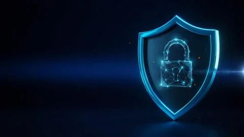 Glowing digital shield with a padlock symbol for cybersecurity and data pro.. Stock Illustration