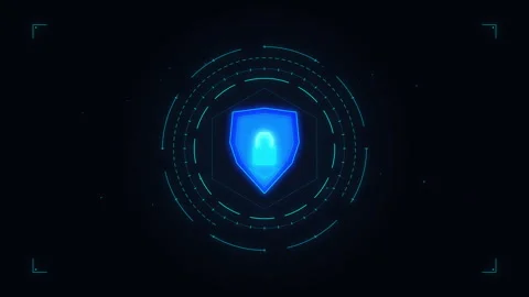 Glowing digital shield with security padlock icon, data protection technolo.. Stock Footage 348340269