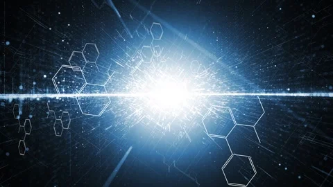 Glowing digital space with flickering hexagon chemistry molecules loop anima Stock Footage 345064147