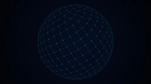 A glowing digital sphere constructed from connected dots and lines represen.. Stockbeeldmateriaal 346981075