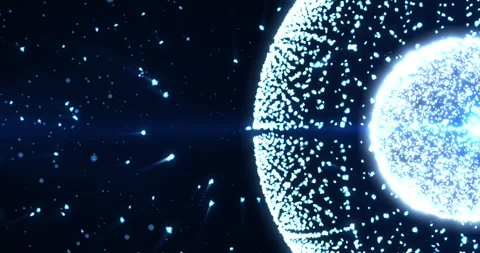 Glowing digital sphere made of blue particles and light trails, forming a fut Stock Footage 327454267