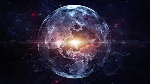Glowing digital technology earth planet loop animation Stock Footage 341150905