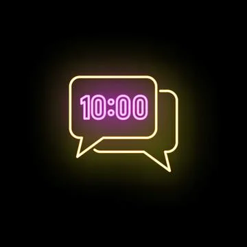 Glowing digital time notification in neon speech bubble Stock Illustration