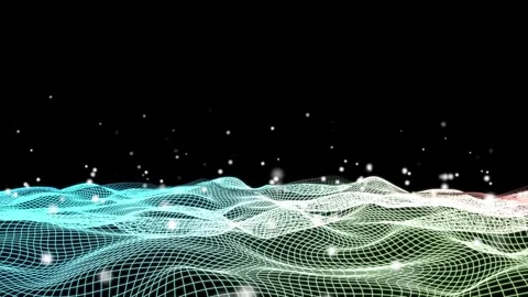 Glowing digital wave animation with wireframe and dots. 库存影片 344091041