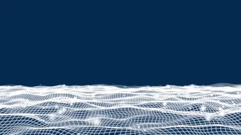Glowing digital wave animation with wireframe and dots. 库存影片 344091048