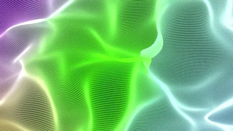Glowing digital wave animation with wireframe and dots. 库存影片 344091071